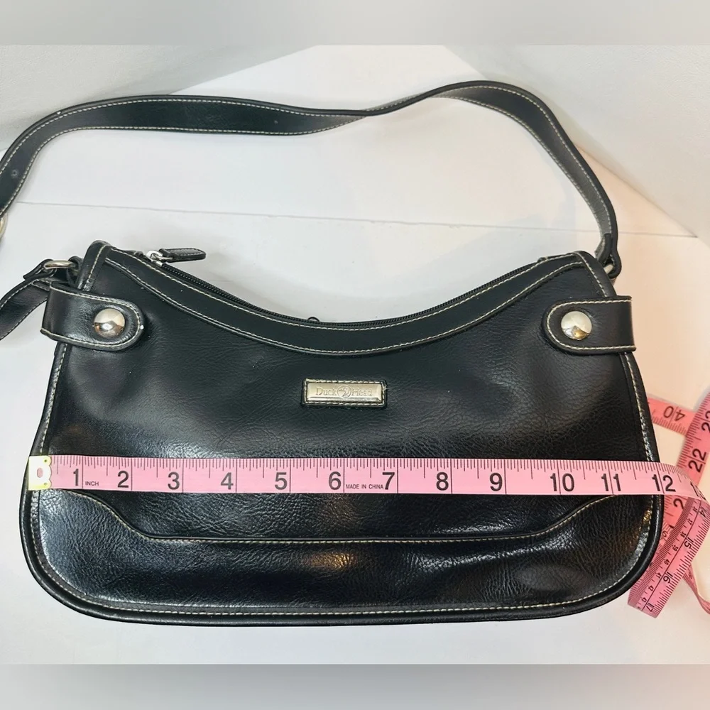 Duck Head Black Faux Leather Hobo Shoulder Bag With Silver Tone Hardware